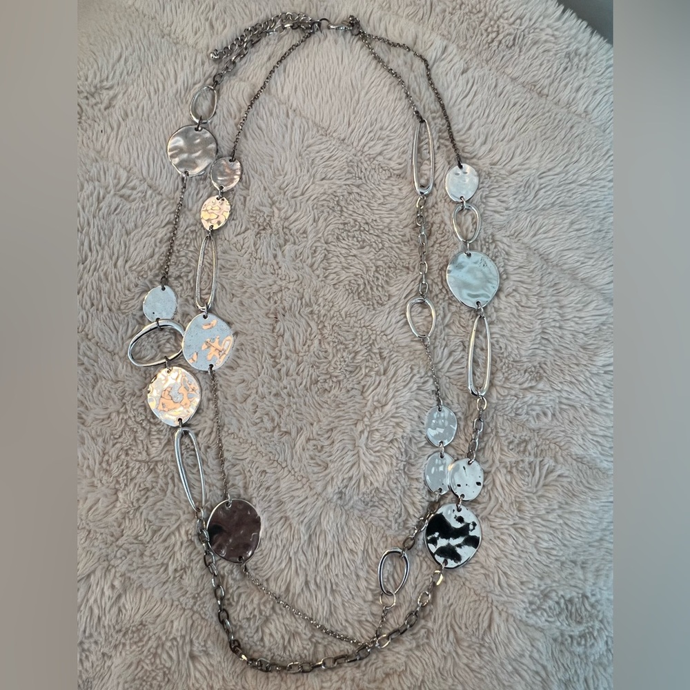 Chicos Long Silver Necklace Dual Strand - Picture 2 of 2